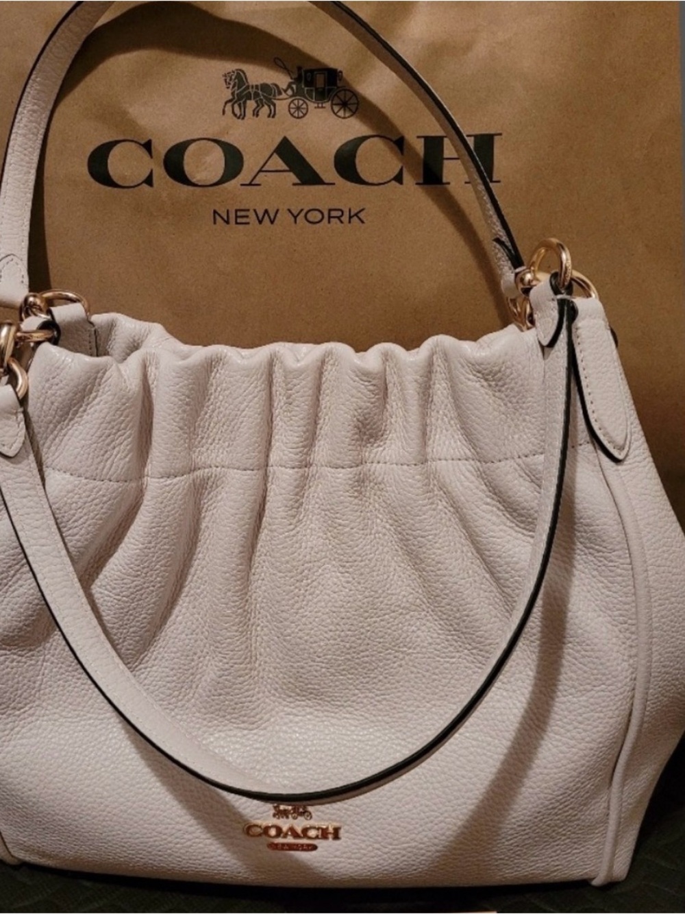 Coach Cream Pebbled Leather Hobo Shoulder Bag with Gold Hardware